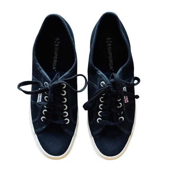 Superga Size 9 1/2  Sneakers Classic Black Unisex Cotton Canvas Lace Up Iconic - Picture 6 of 15